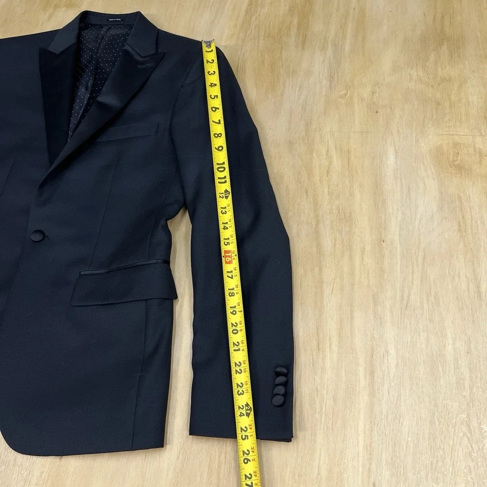 Joseph Abboud Custom Tuxedo Blazer Jacket Men 36R Slim Fit Wool Black Peak Lapel